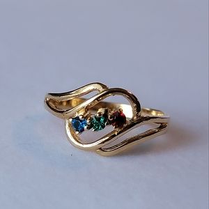 Vintage Three Stone Wave Mothers Ring Birthstone Simulated Gemstone Size 7